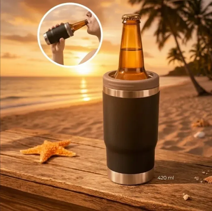 Copo Case Térmico 420ml usado como porta-garrafa long neck