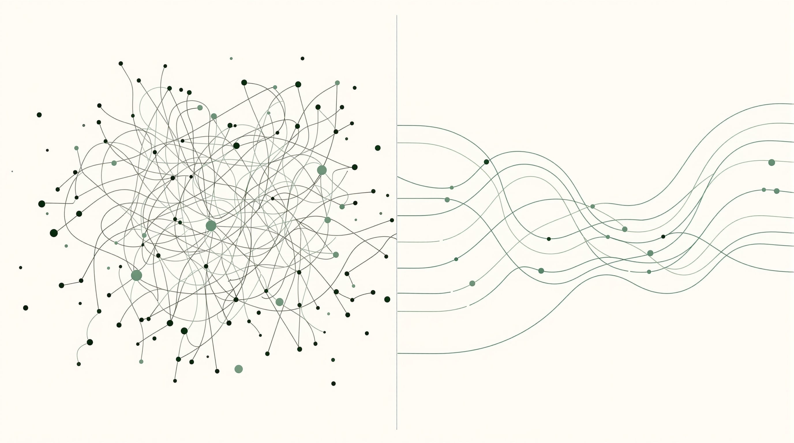 Split illustration showing AI confusion versus implementation clarity