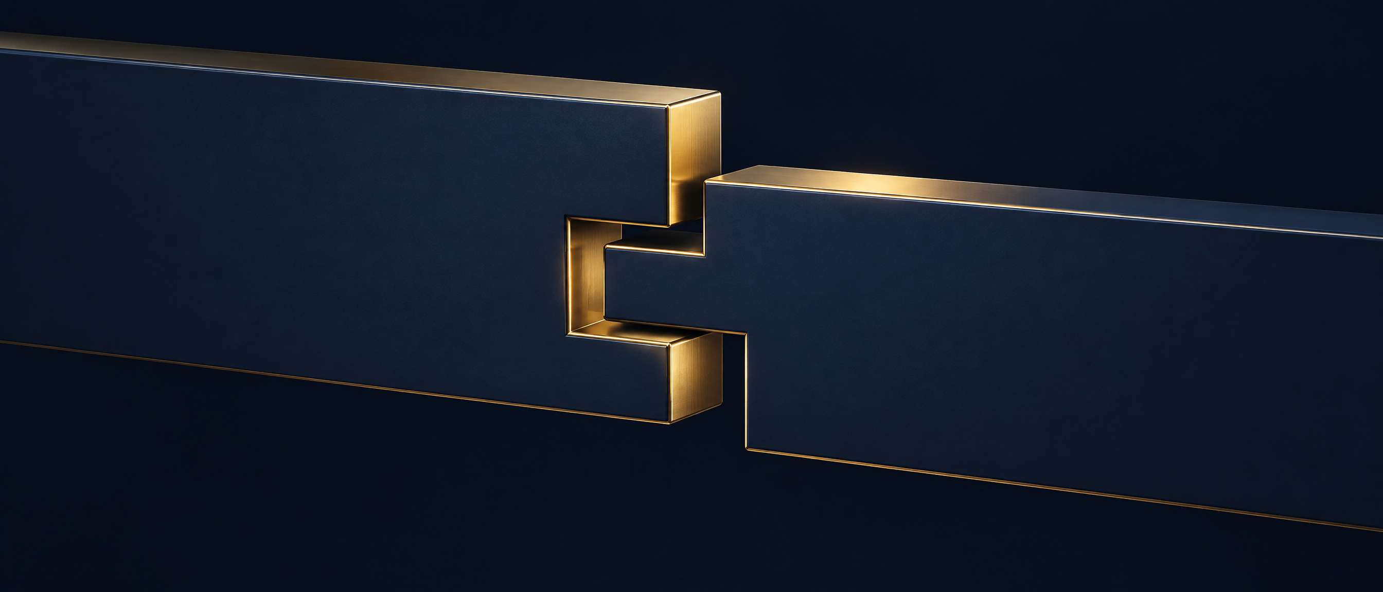 Abstract navy and gold interlocking forms representing intellectual property assignment for GCCs