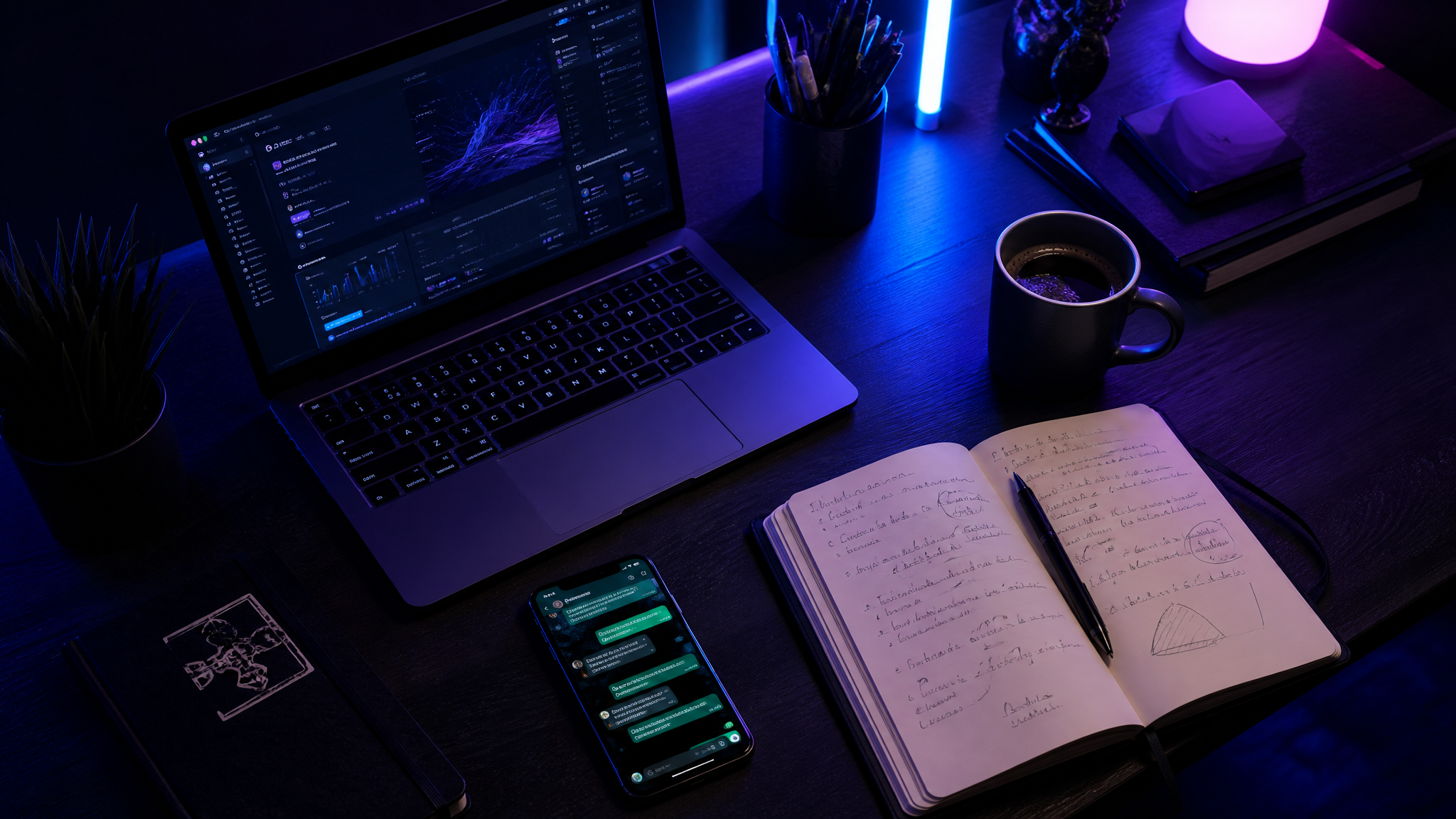 Mesa de trabalho com notebook e smartphone representando o início de um negócio de revenda IPTV