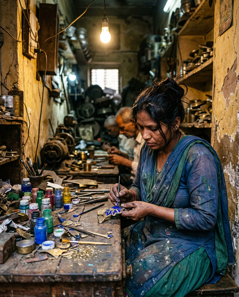 Priya Sharma in her Jaipur meenakari workshop