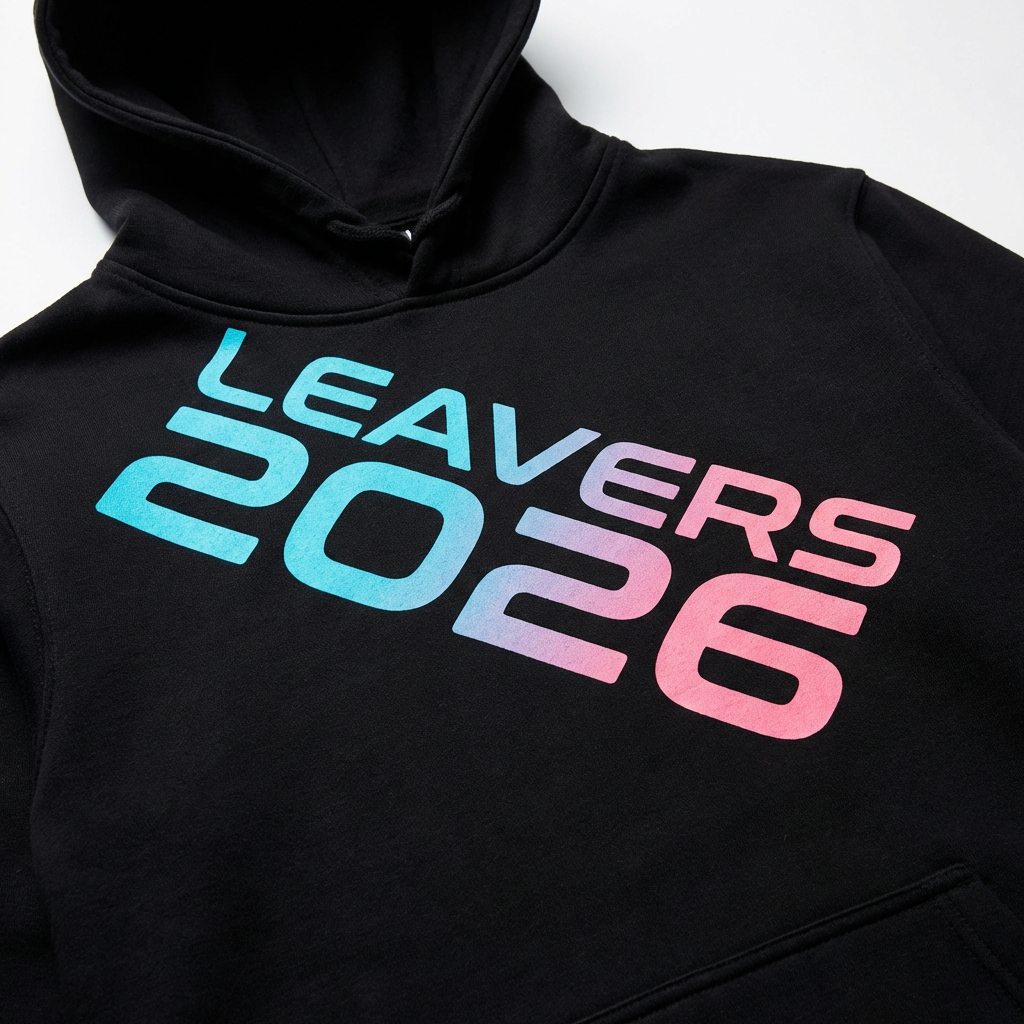 Front print design for leavers hoodie