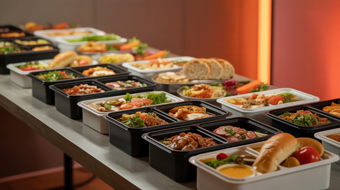 Корпоративный кейтеринг с красиво оформленными ланч-боксами