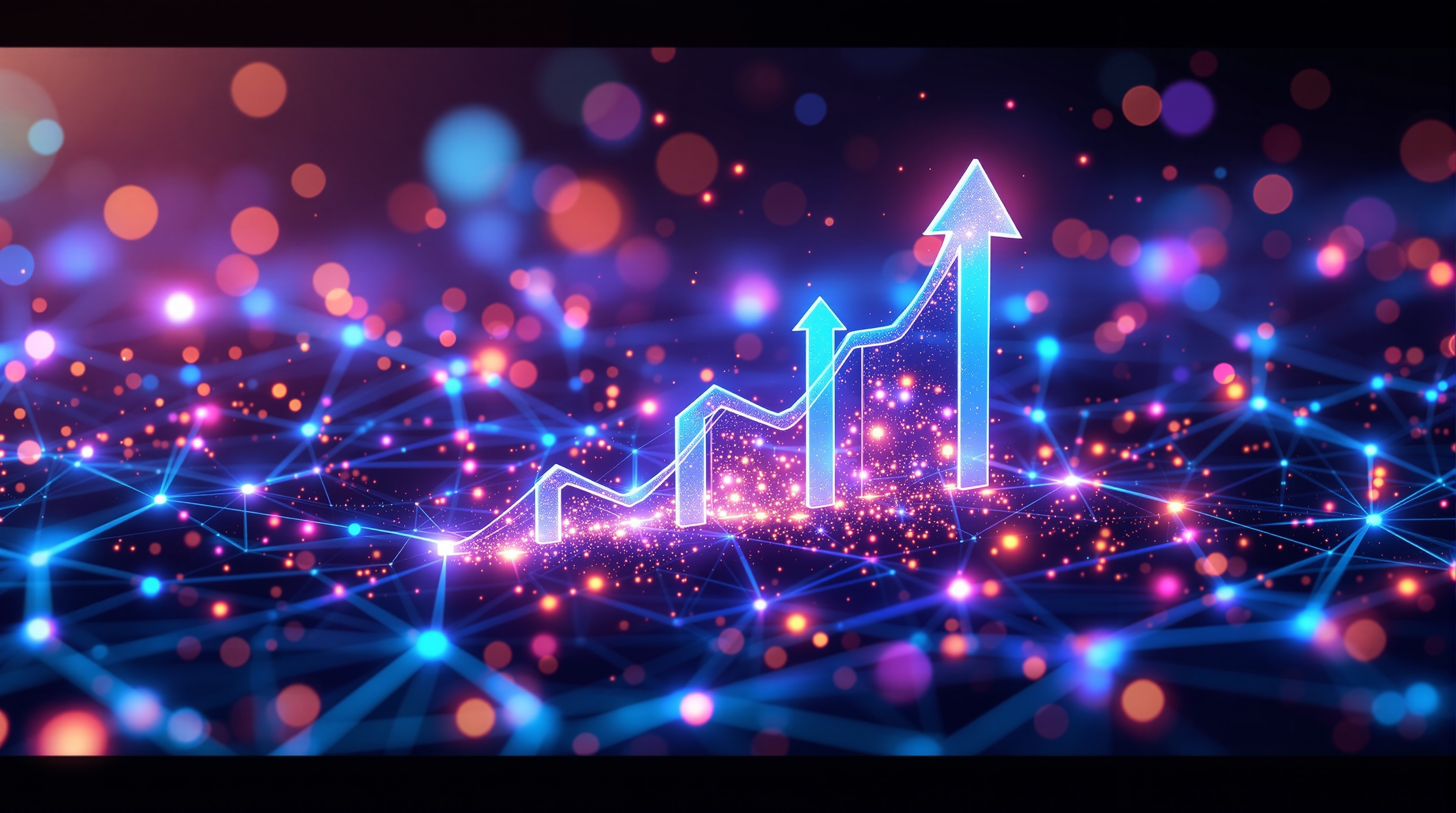 Futuristic AI network and digital marketing growth arrows