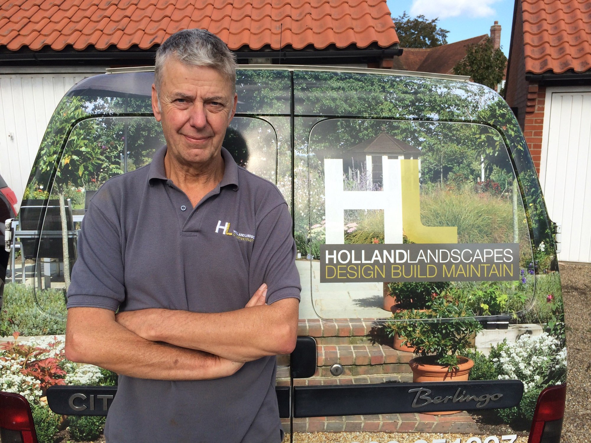 Professional landscaper at work in Hampshire garden