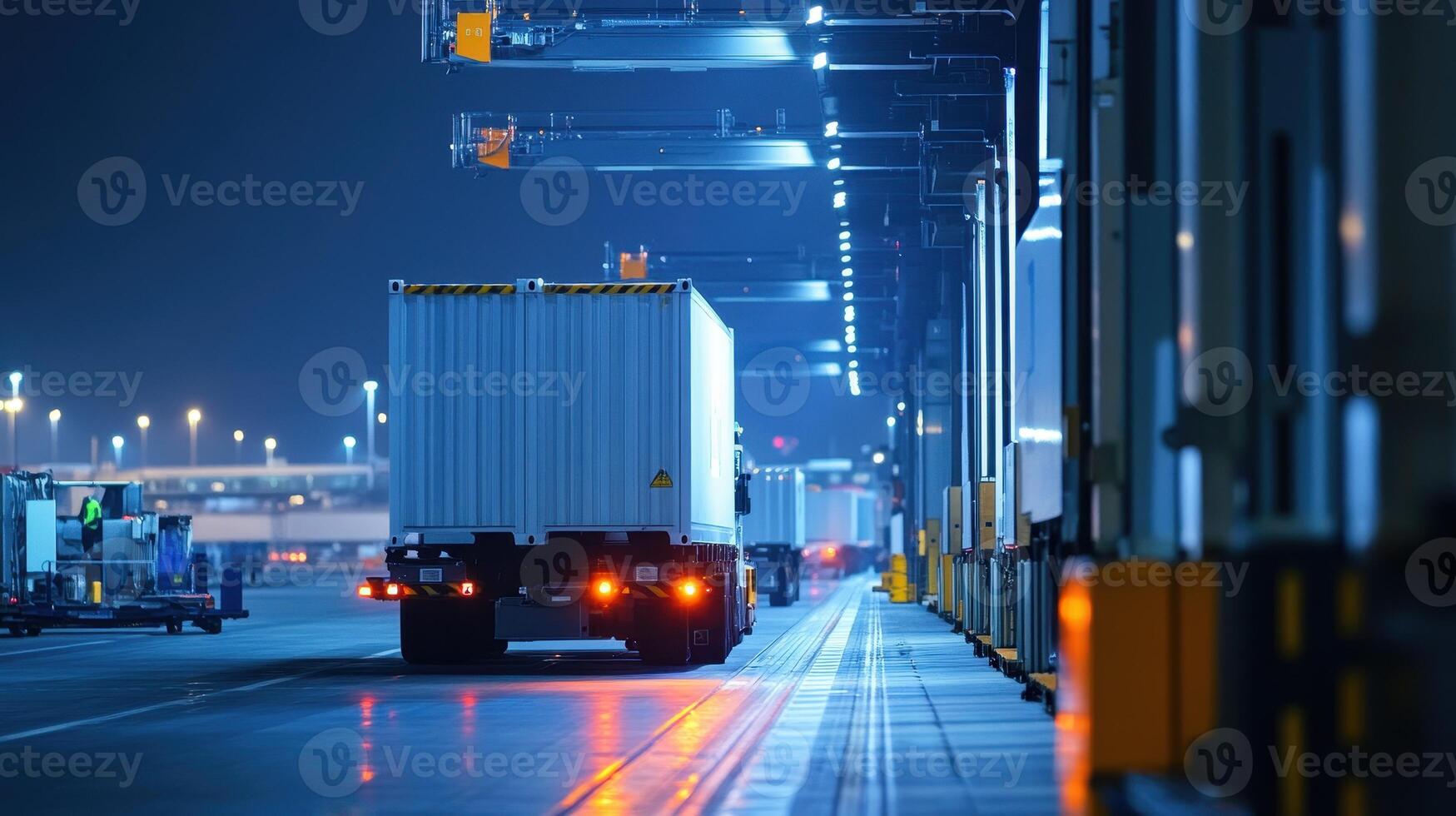 Logistics trucks at a transportation hub