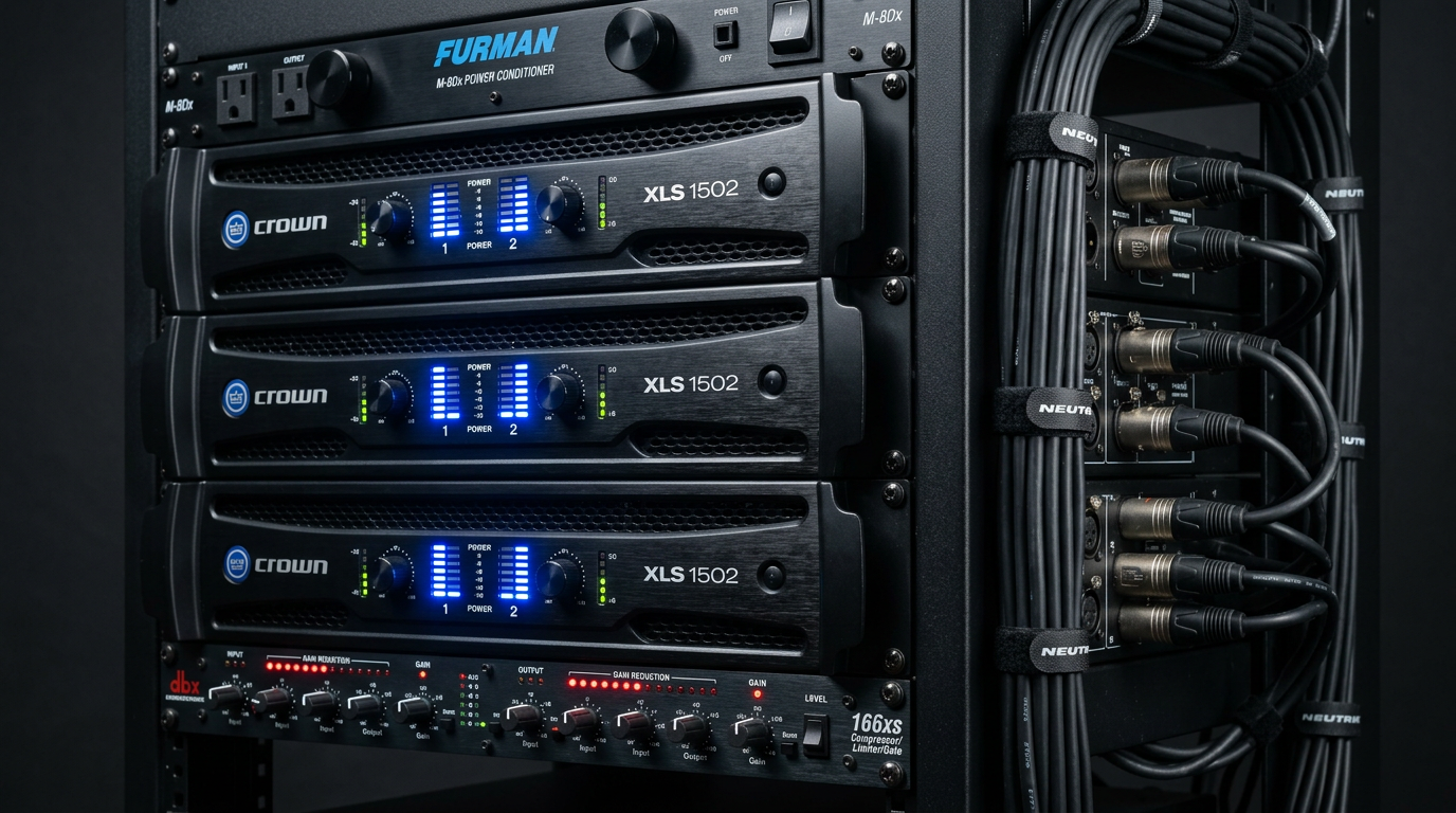 Professional audio equipment rack installation