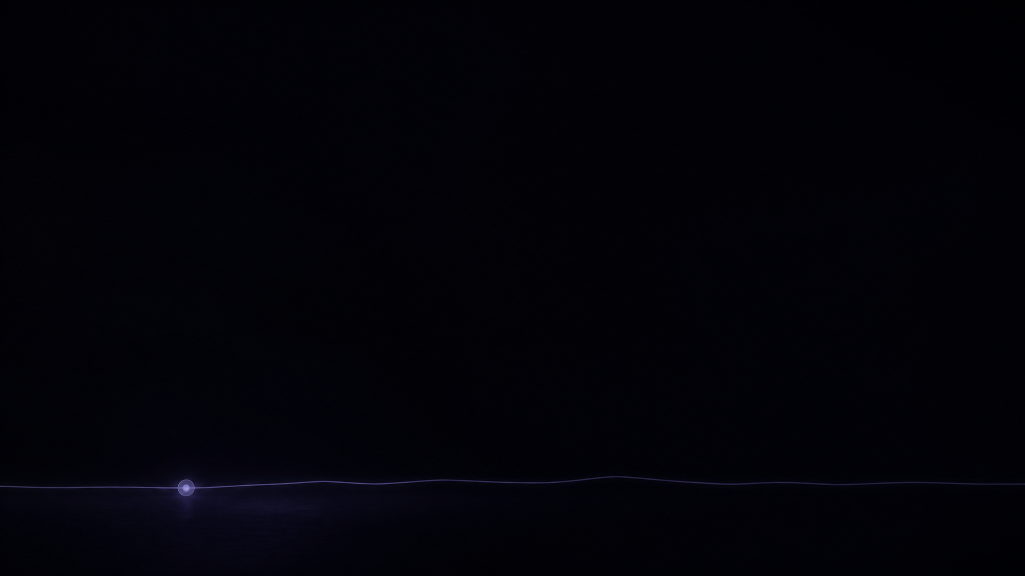 A single dim, nearly flat faint line low along the bottom of a vast dark empty chart space with one small barely-lit glass node, representing a very low starting point and near-invisibility in search