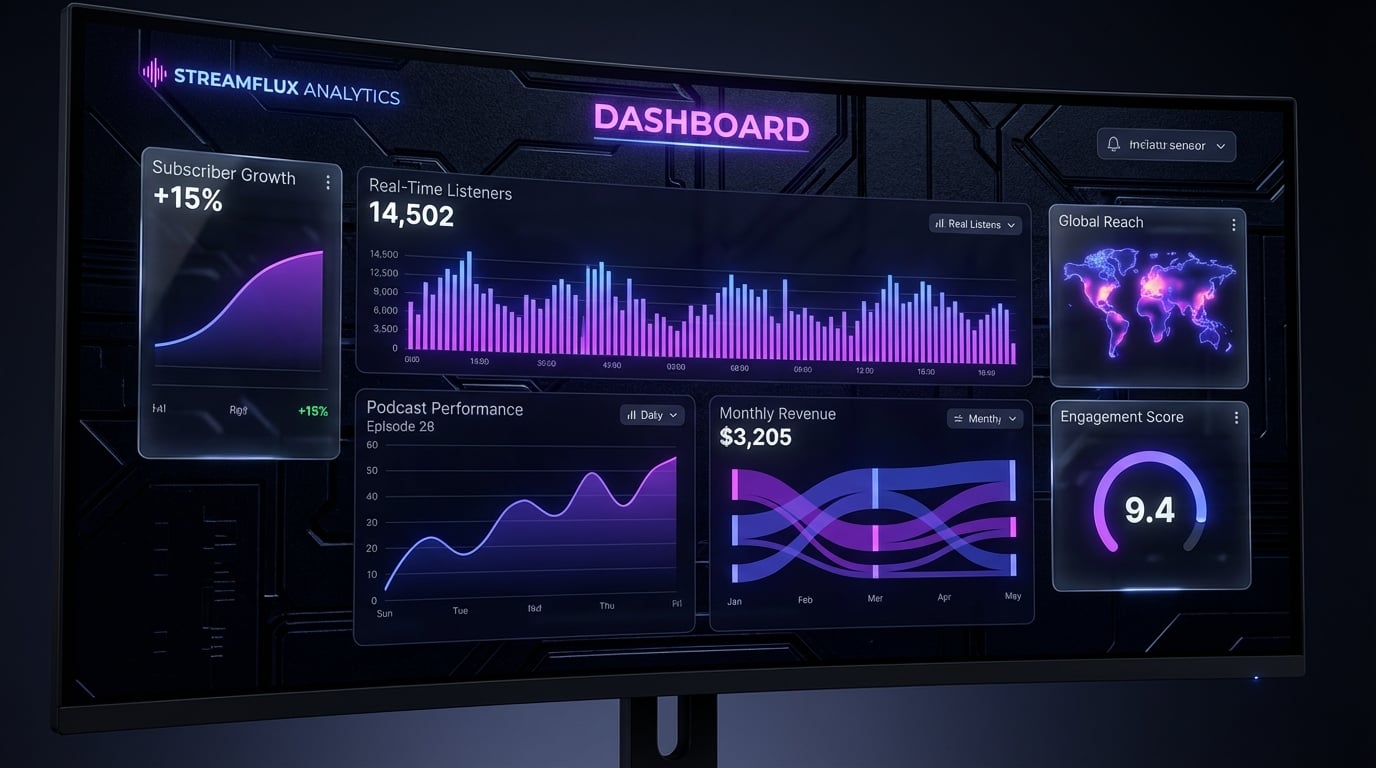 PodStream platform dashboard showing analytics and creator tools