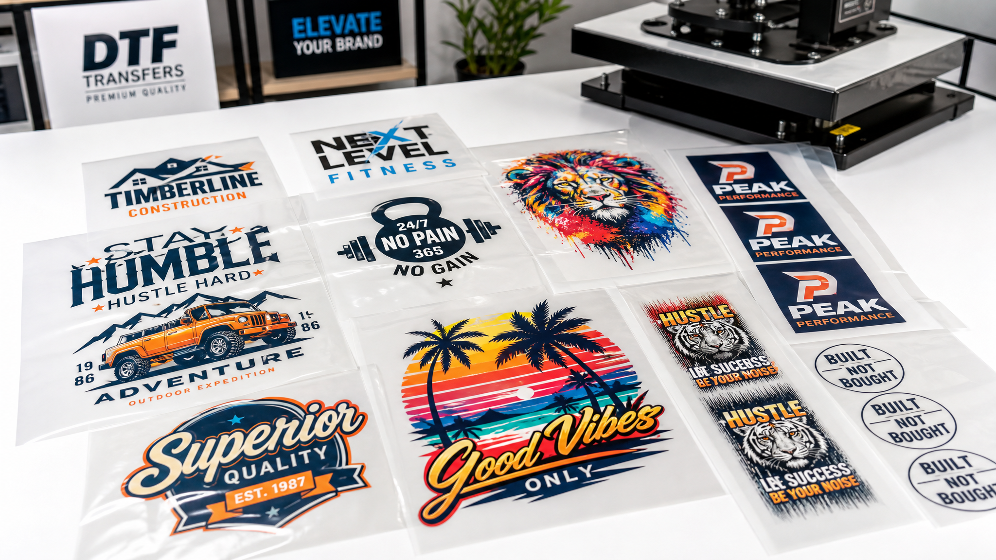 Custom DTF transfer gang sheets with colorful designs