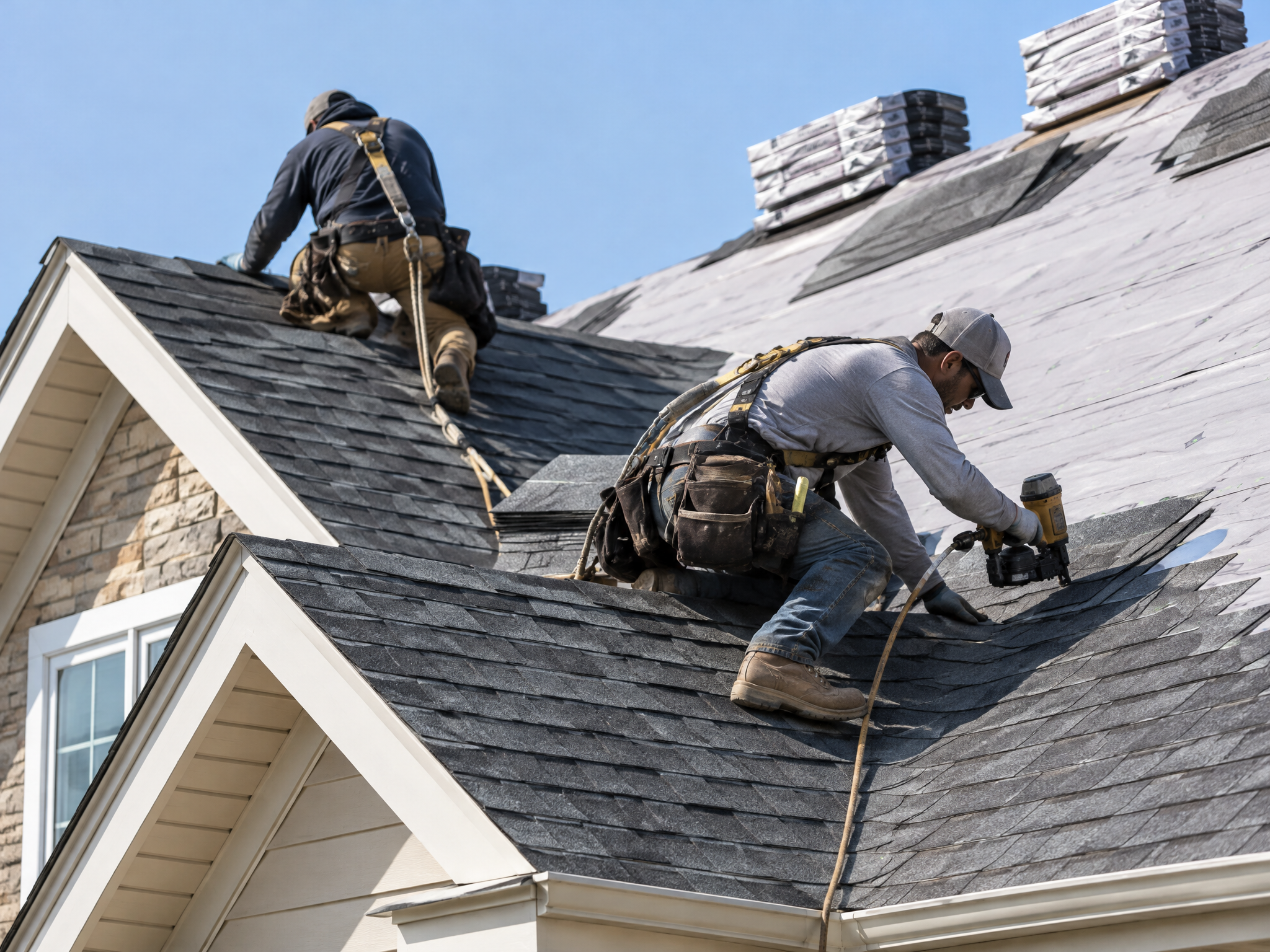 Professional roof installation in progress