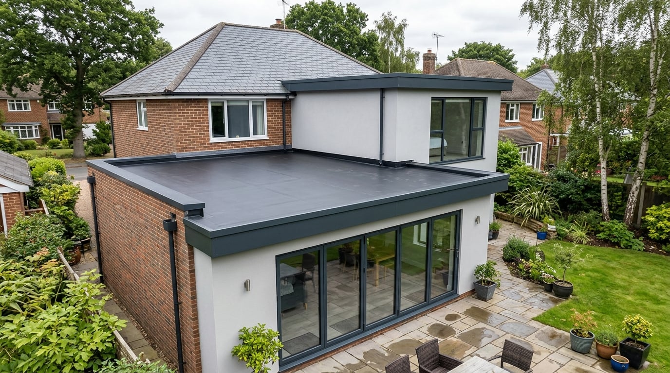 EPDM rubber flat roof on modern UK extension