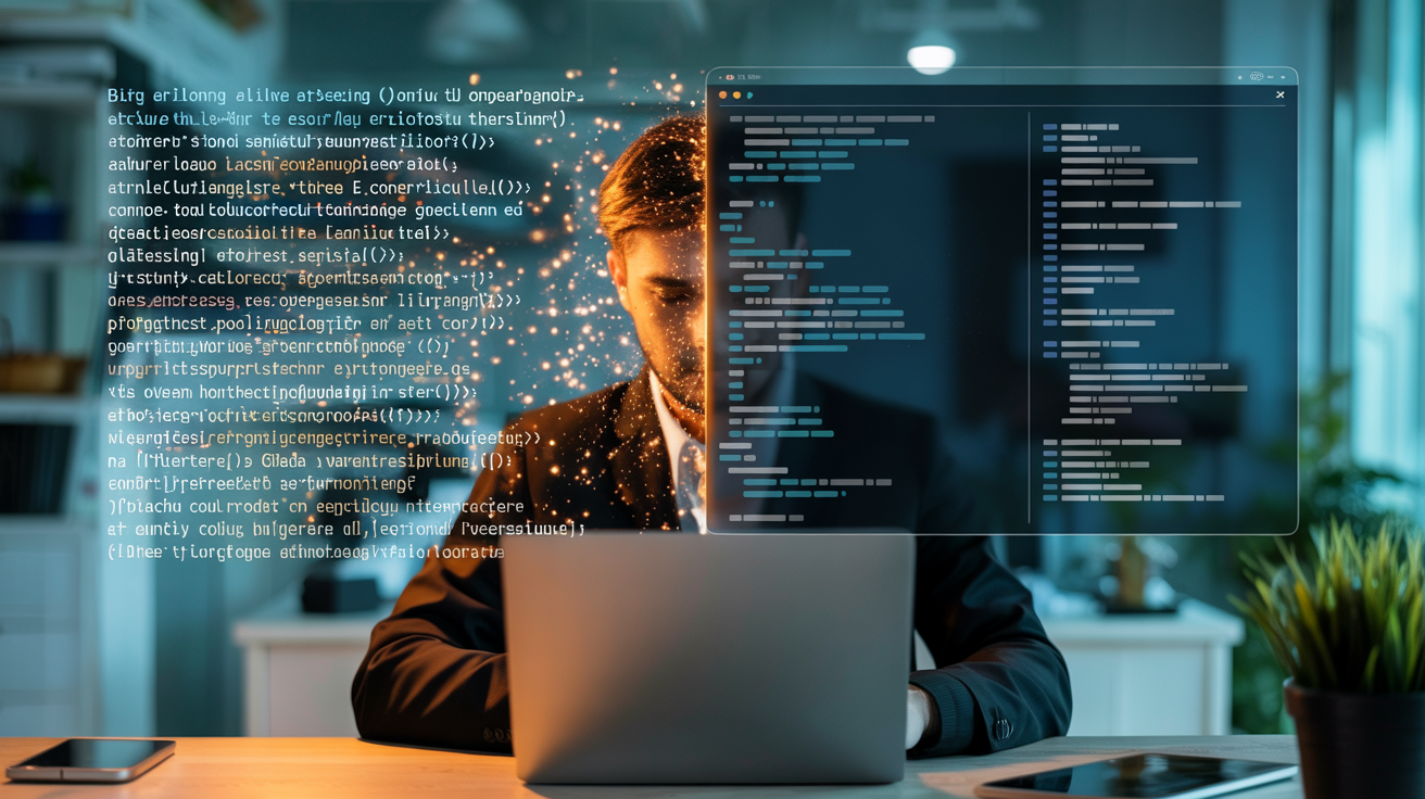 Vibe Coding - person building apps with natural language transforming into code