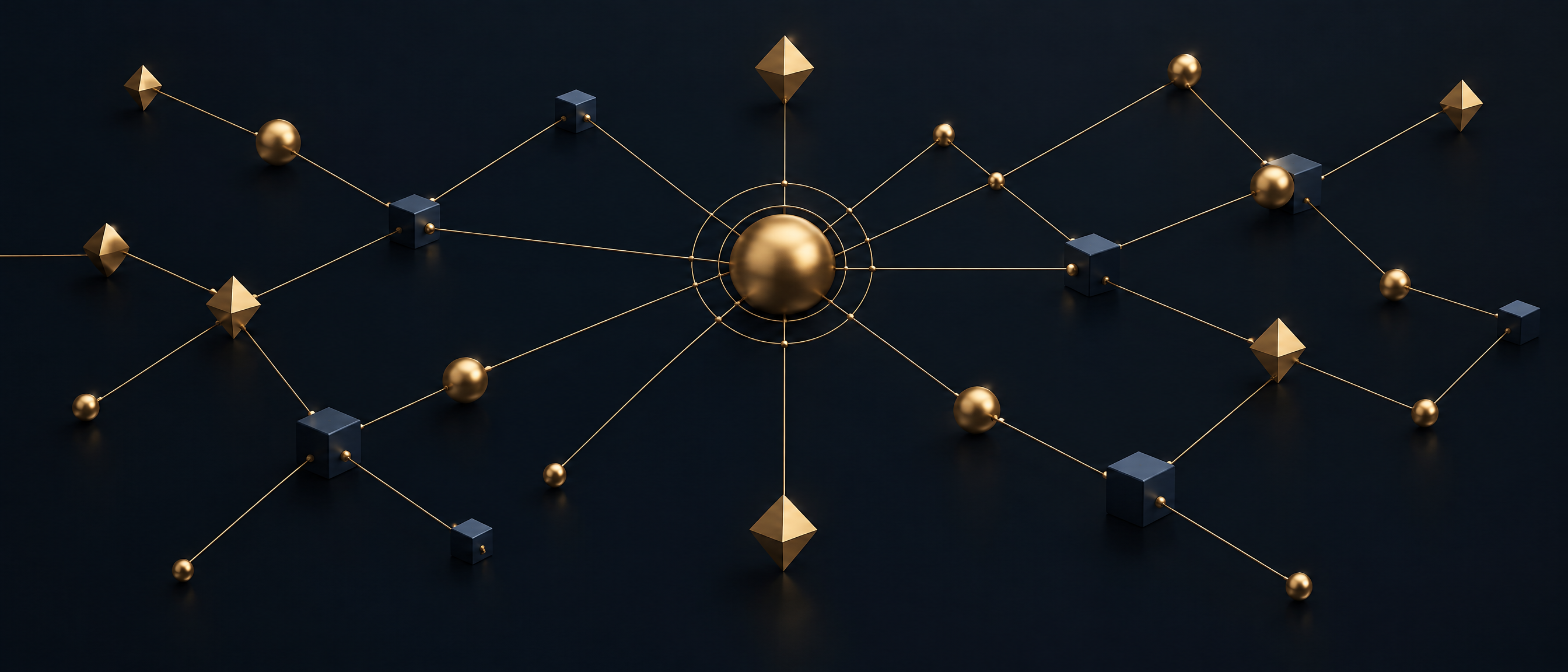 Abstract navy and gold supply node network representing vendor management for GCCs