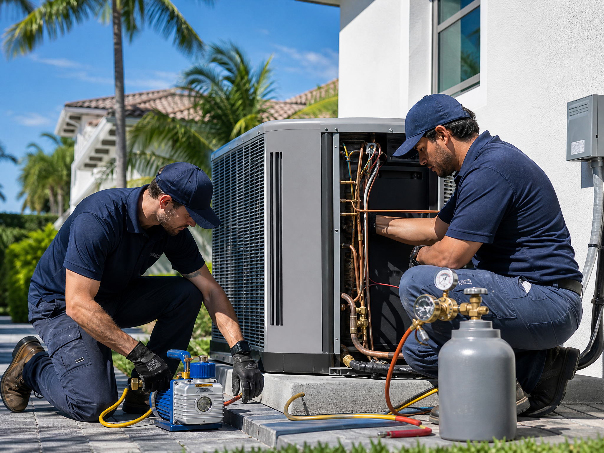 Modern high-efficiency HVAC air handler professionally installed in a utility space
