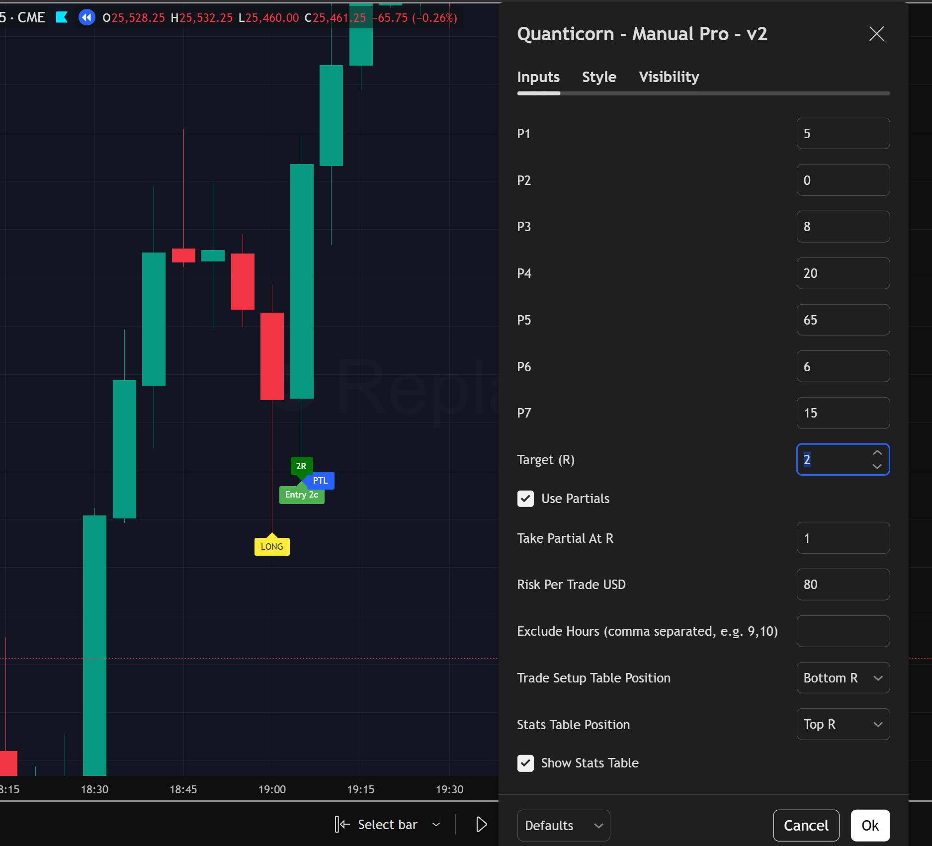 Quanticorn indicator user settings