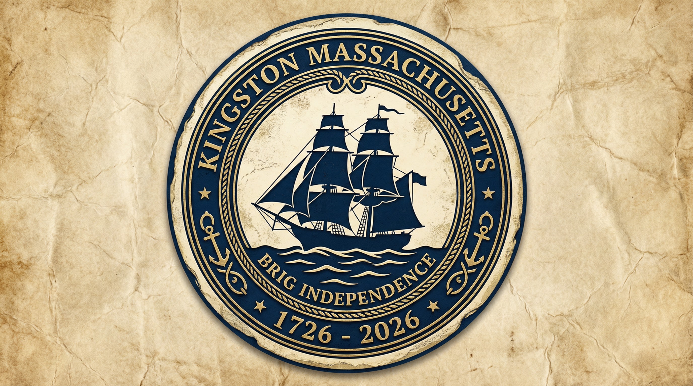 Kingston Massachusetts 300th Anniversary commemorative seal featuring the Brig Independence