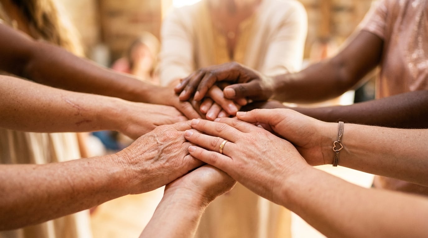 Hands reaching out in support and community
