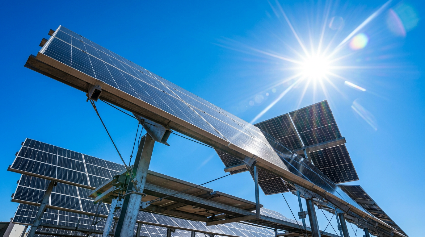 Solar panels against bright blue Bulawayo sky