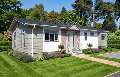 Park home with veranda and landscaping