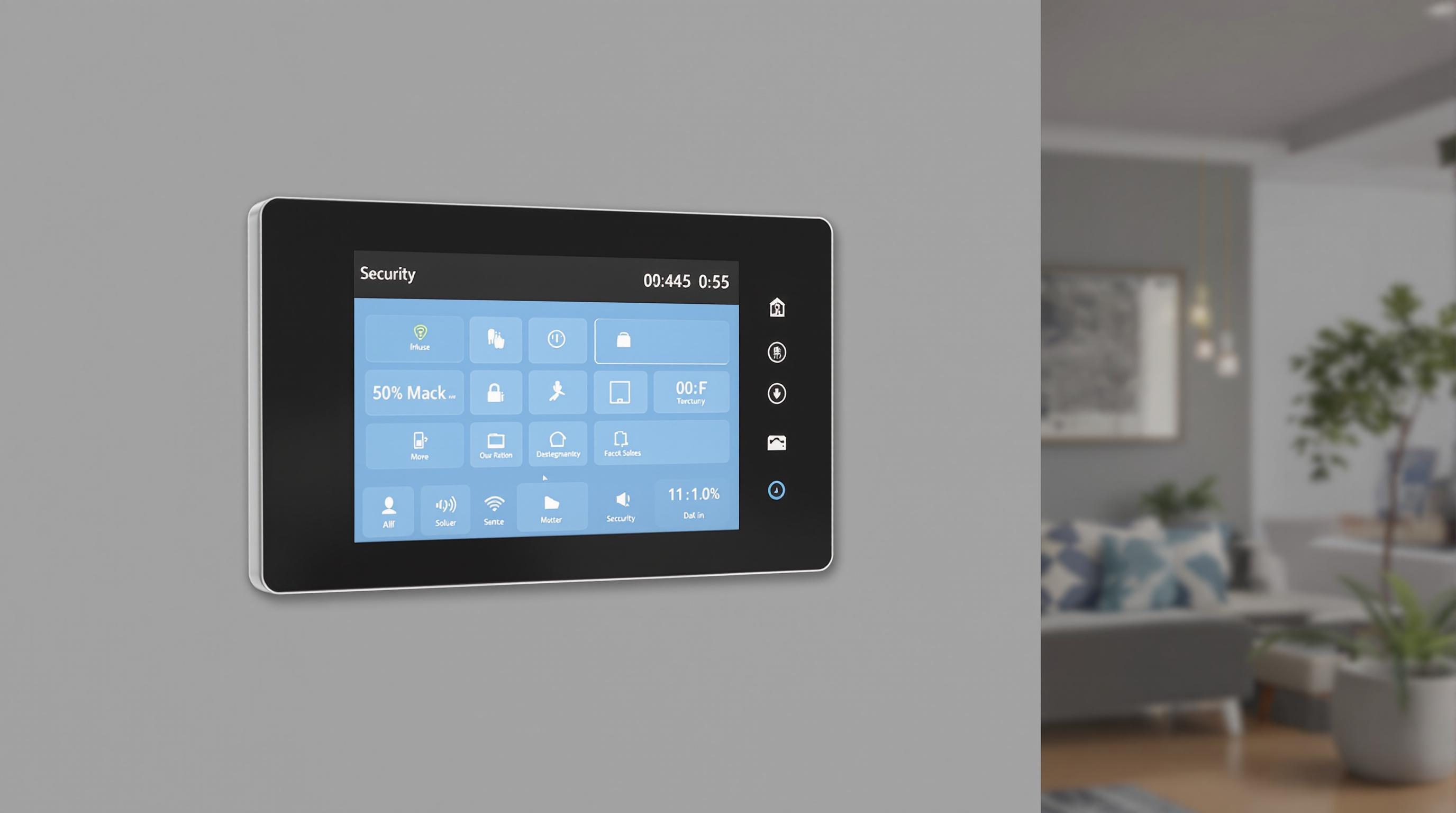Modern wall-mounted security control panel with touchscreen interface
