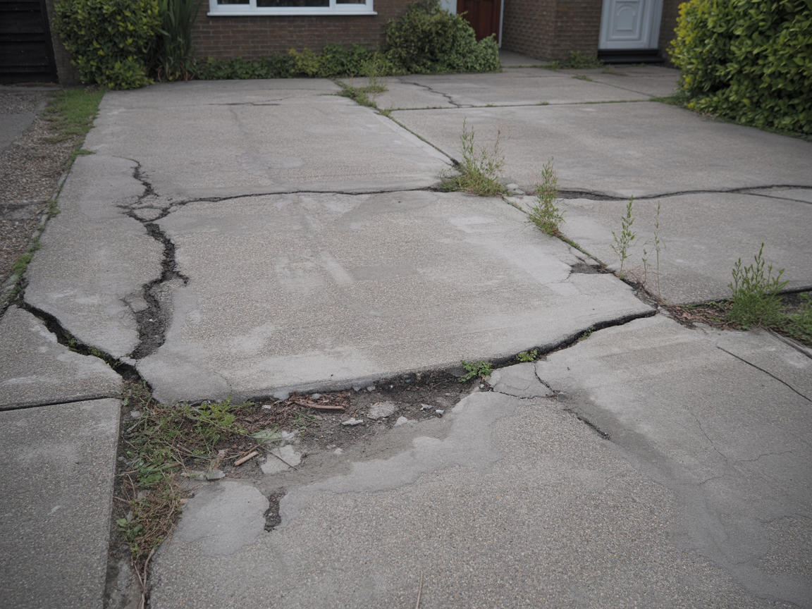 Old cracked driveway before renovation