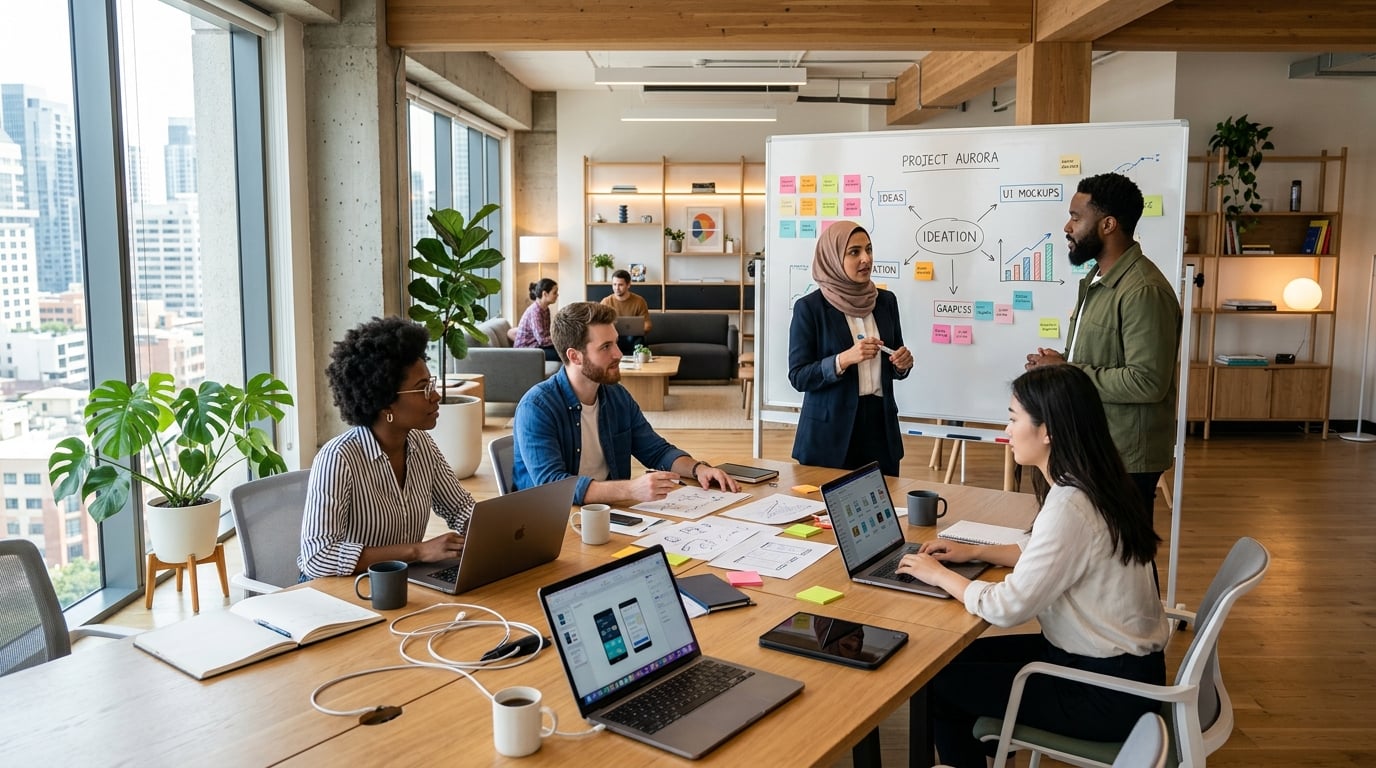 Genesis Estate team collaborating in modern office