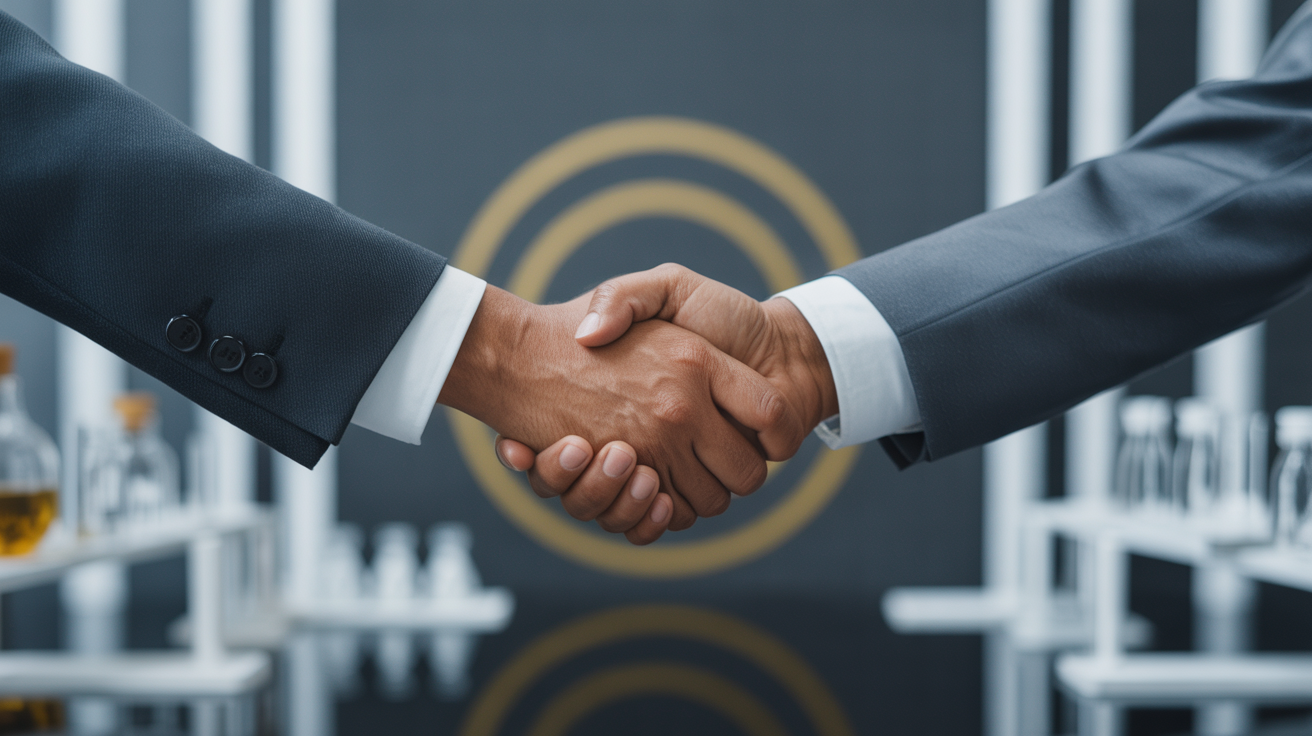 B2B partnership handshake in professional setting