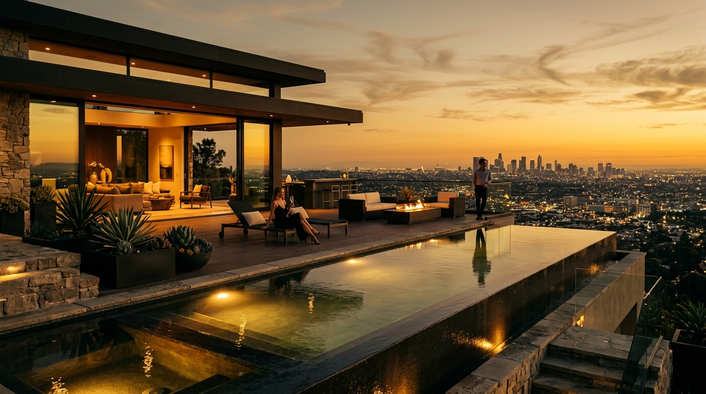 An infinity terrace overlooking Los Angeles at dusk — being recommended by ChatGPT.