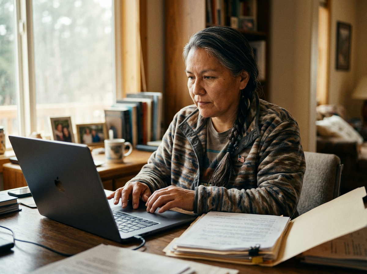 Veteran filling out a disability compensation claim on a laptop