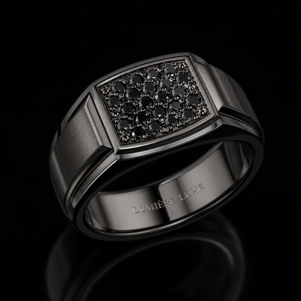 Obsidian Diamond Signet Band