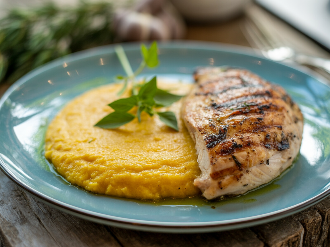 Piept de pui la grătar cu mămăliguță