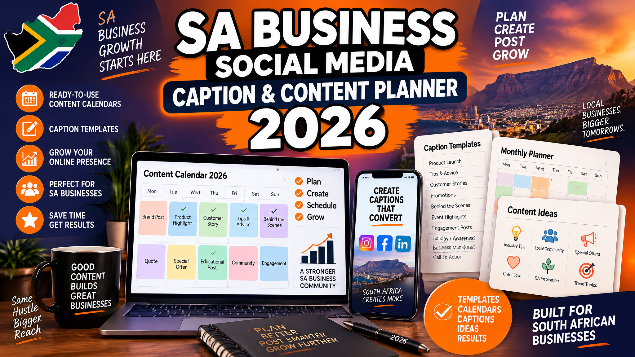 SA Business Social Media Caption & Content Planner 2026