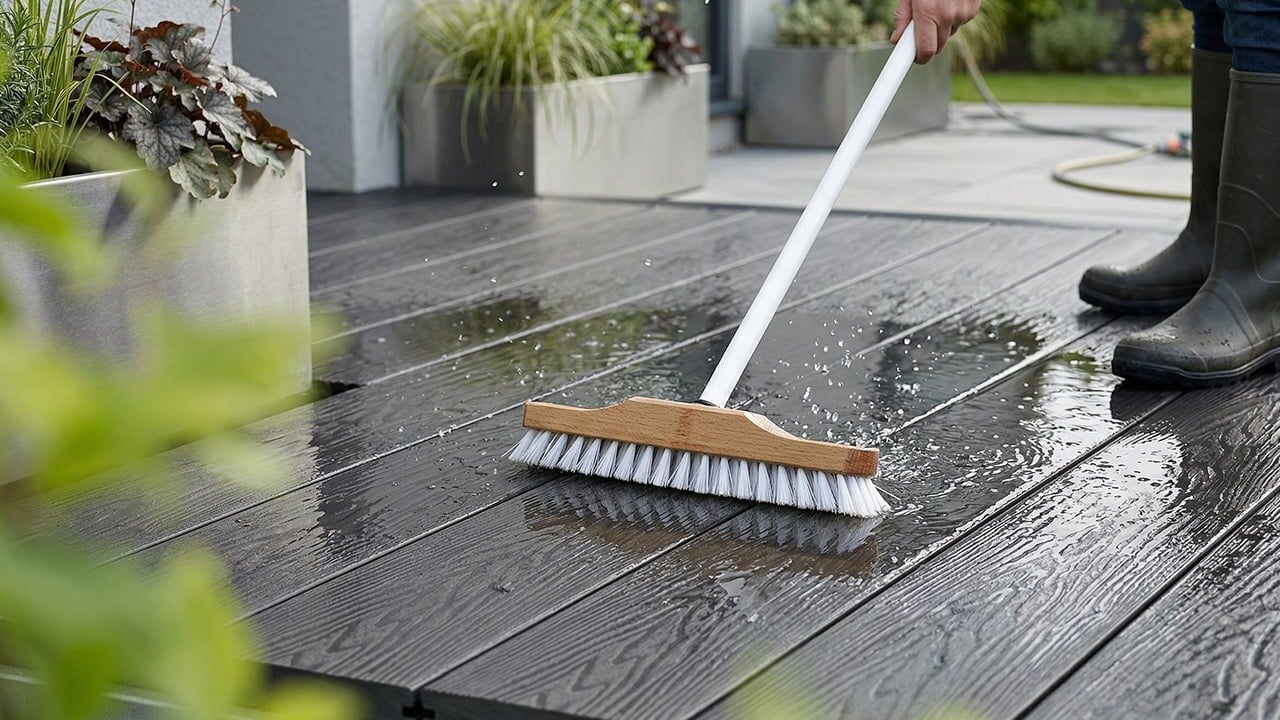 Pressure washing garden decking