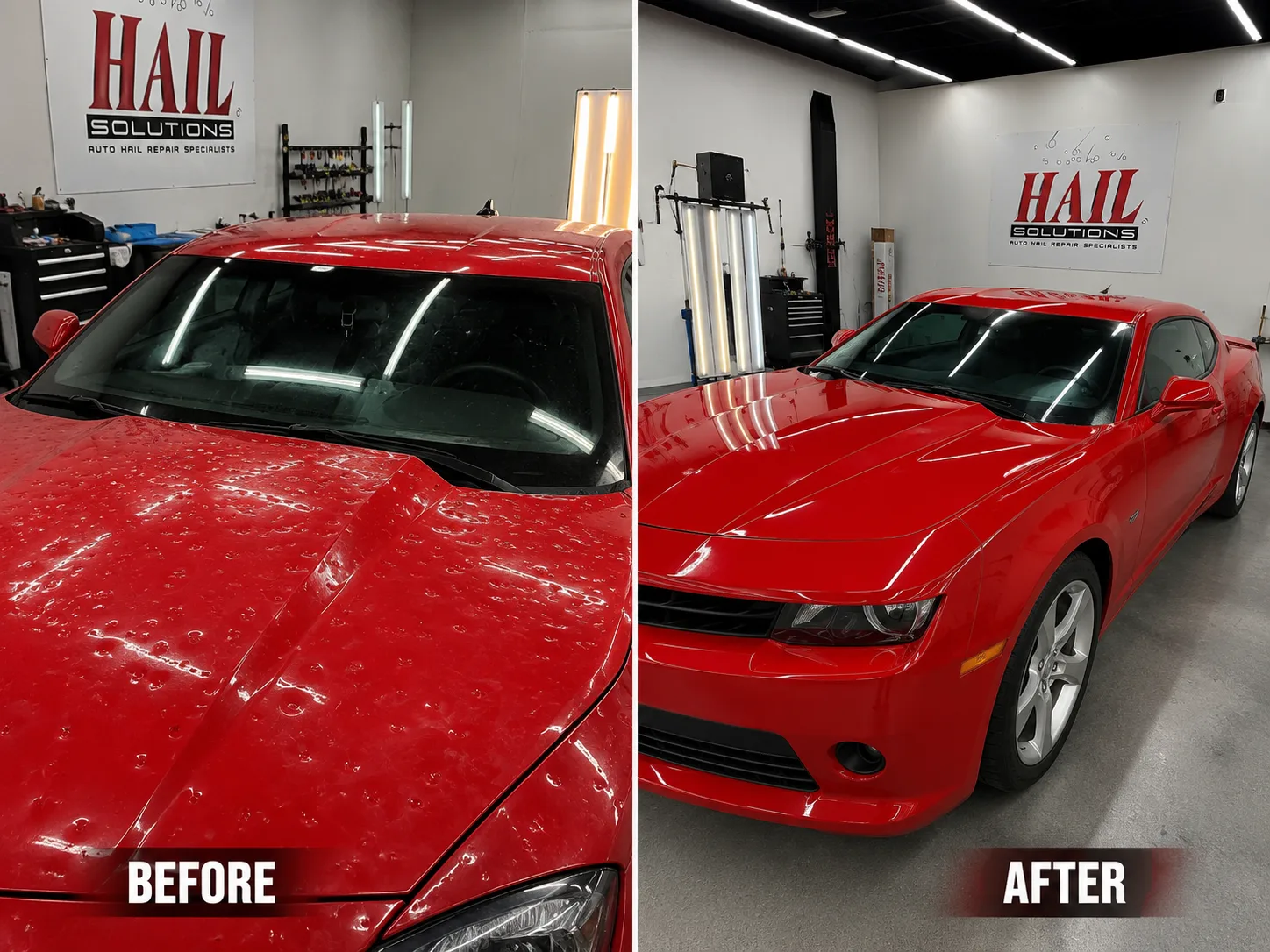 Red car restored to showroom condition after collision repair