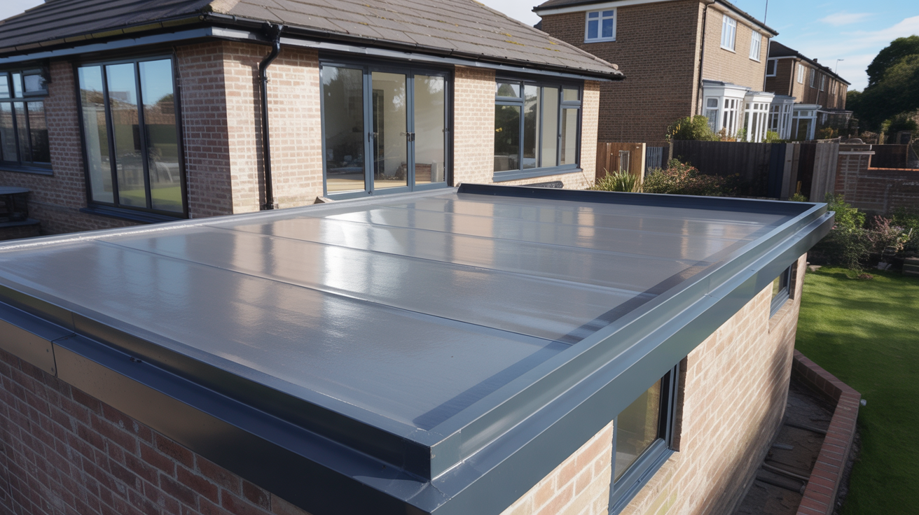 GRP fibreglass flat roof on a modern house extension in Widnes