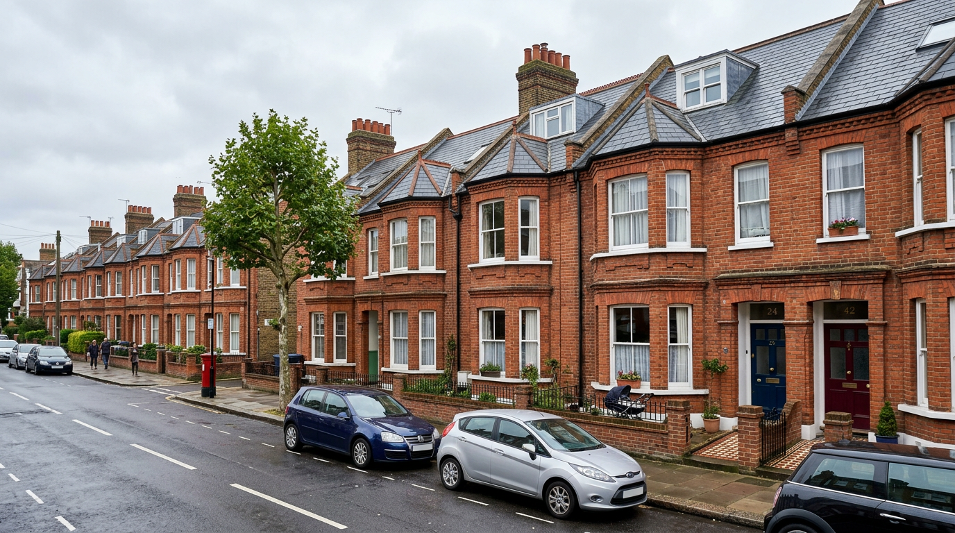 Victorian terraced houses with slate roofs