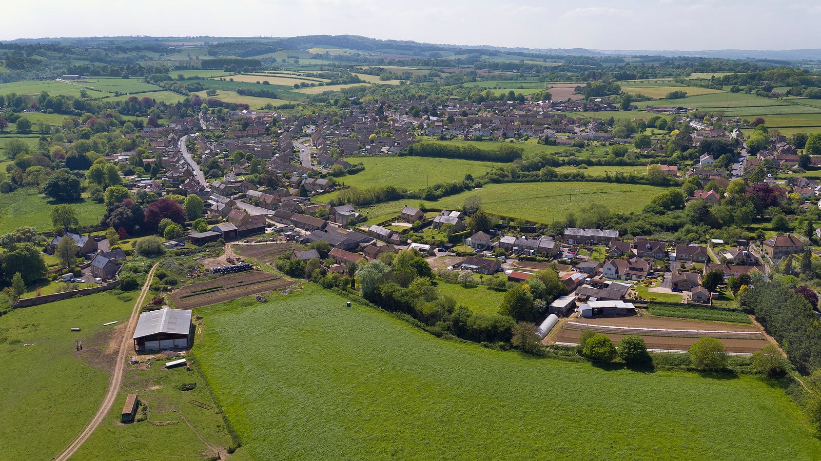 Aerial view of Crewkerne, Somerset countryside