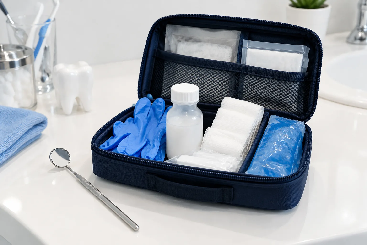 Emergency dental first-aid kit for saving a knocked out tooth