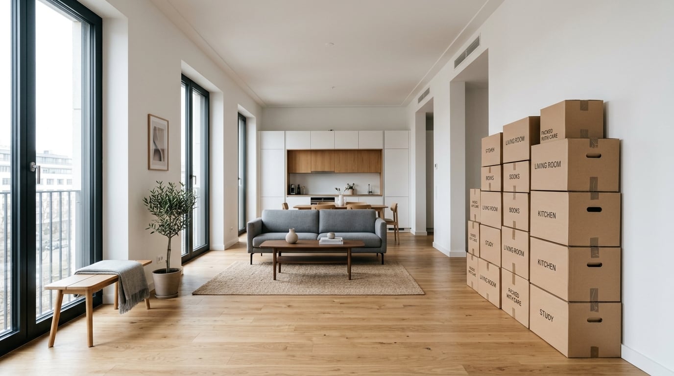 Residential moving - organized apartment with boxes