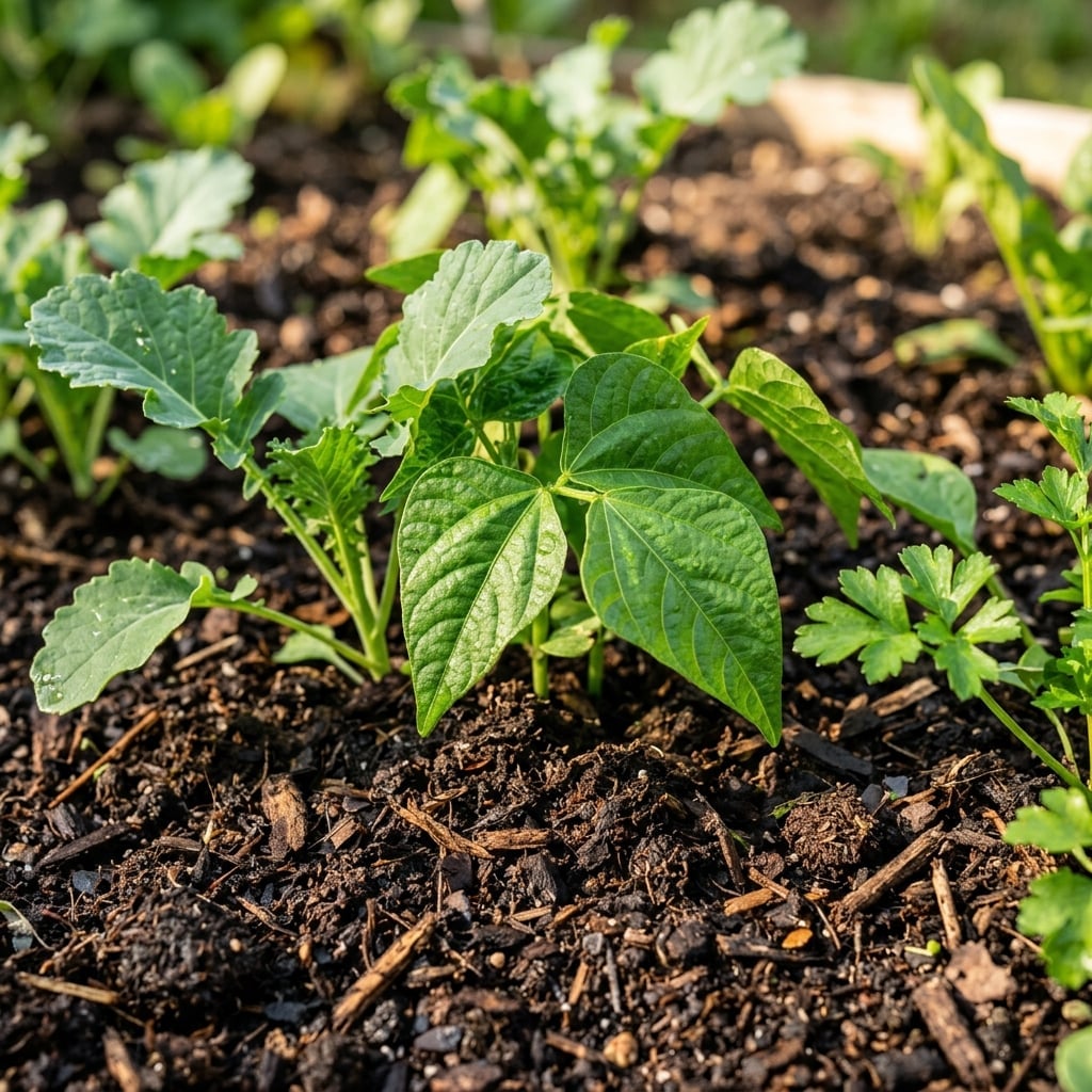 Healthy plants in compost-enriched soil