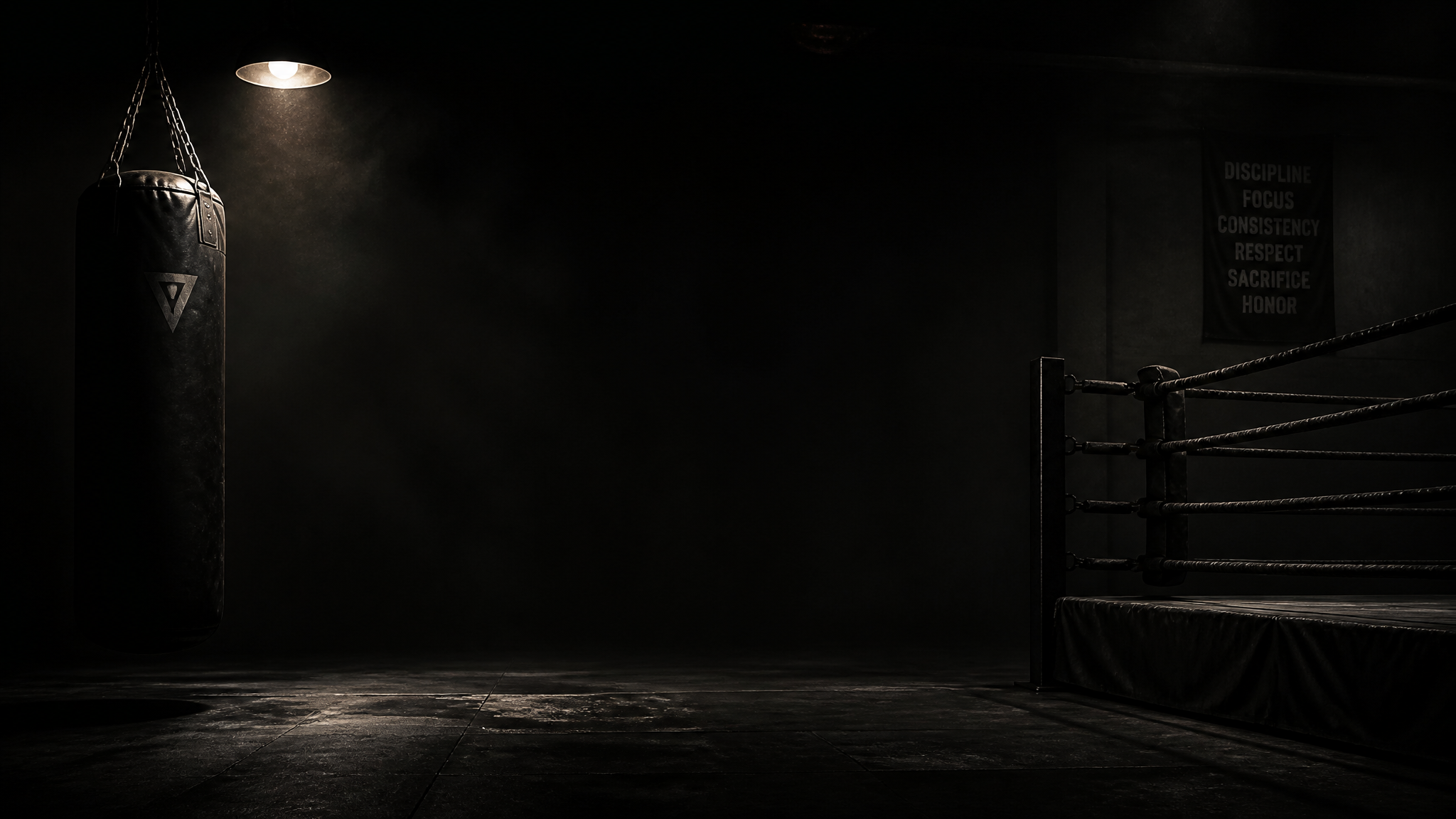 Empty fight gym in low copper light