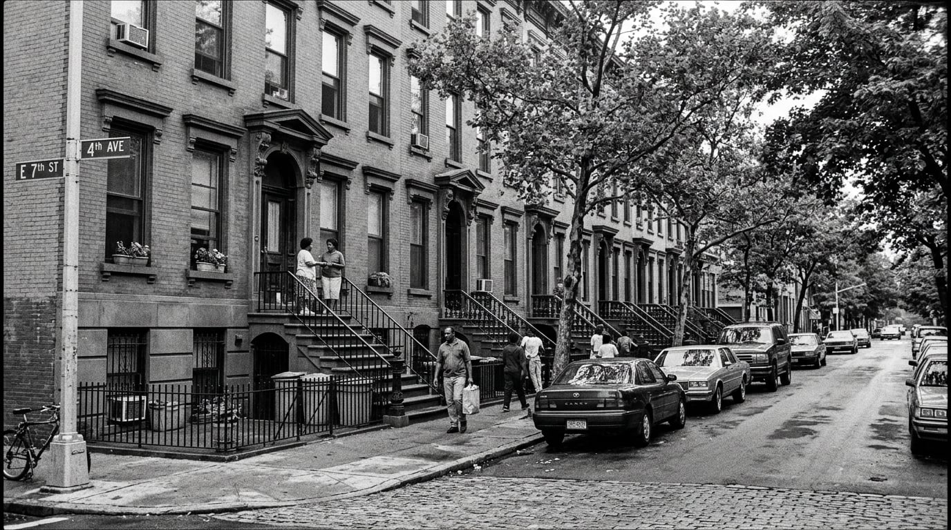 Brooklyn residential street, 1990s