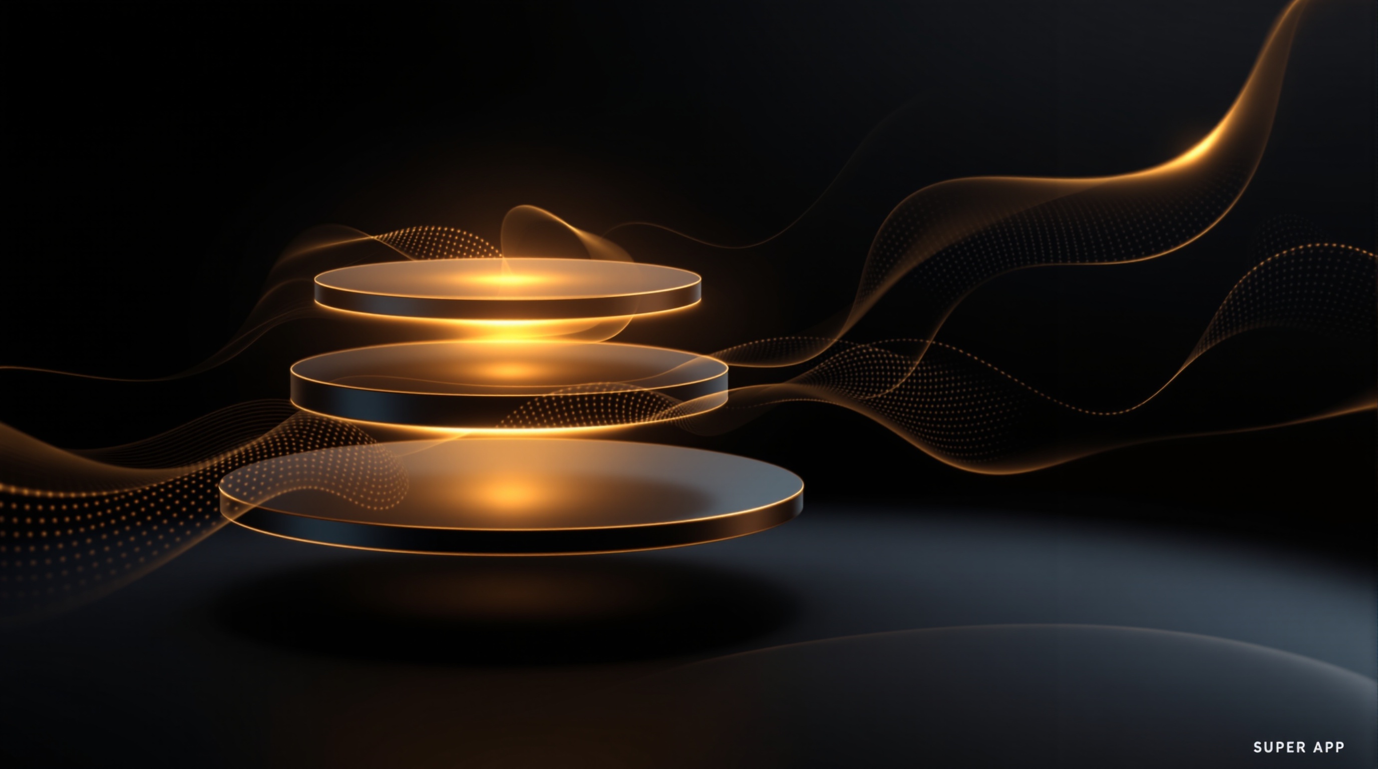 Abstrakte Visualisierung dreier verbundener Technologieschichten – lokale KI, Agentenorchestration und Plattformkonvergenz – verbunden durch goldene Lichtströme auf dunklem Hintergrund