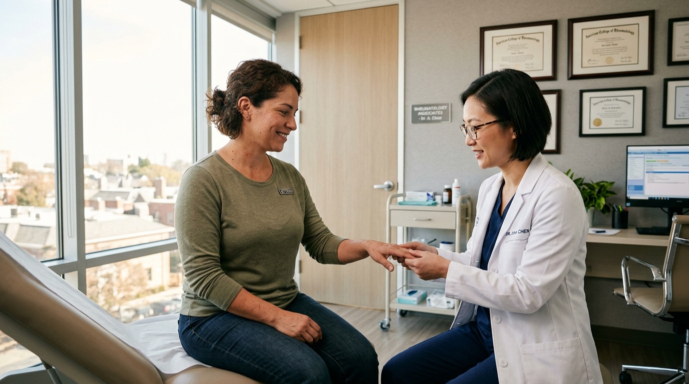 A woman veteran talking with her doctor about an autoimmune and thyroid condition
