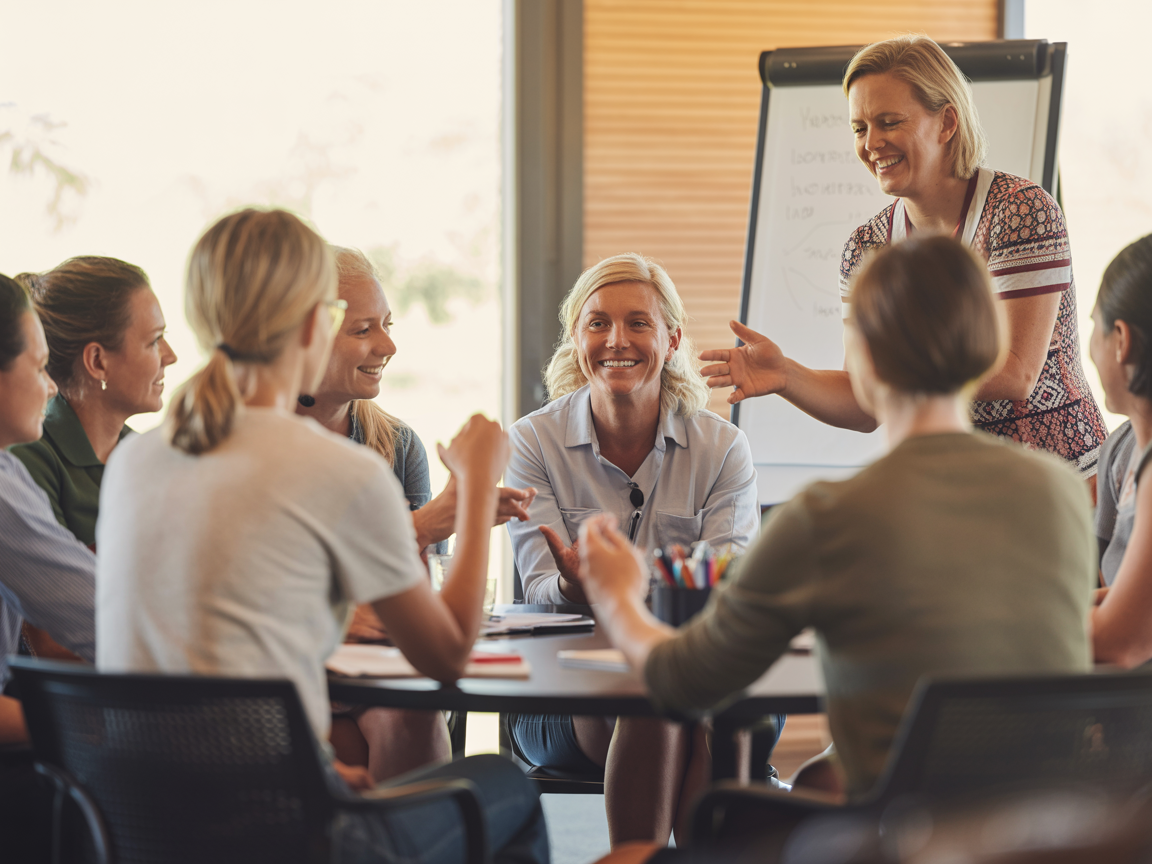 Professional leading an inclusive training workshop with engaged participants
