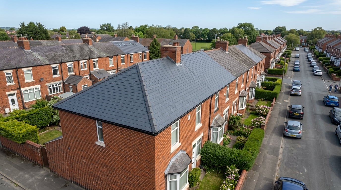 Completed slate roof on a UK house