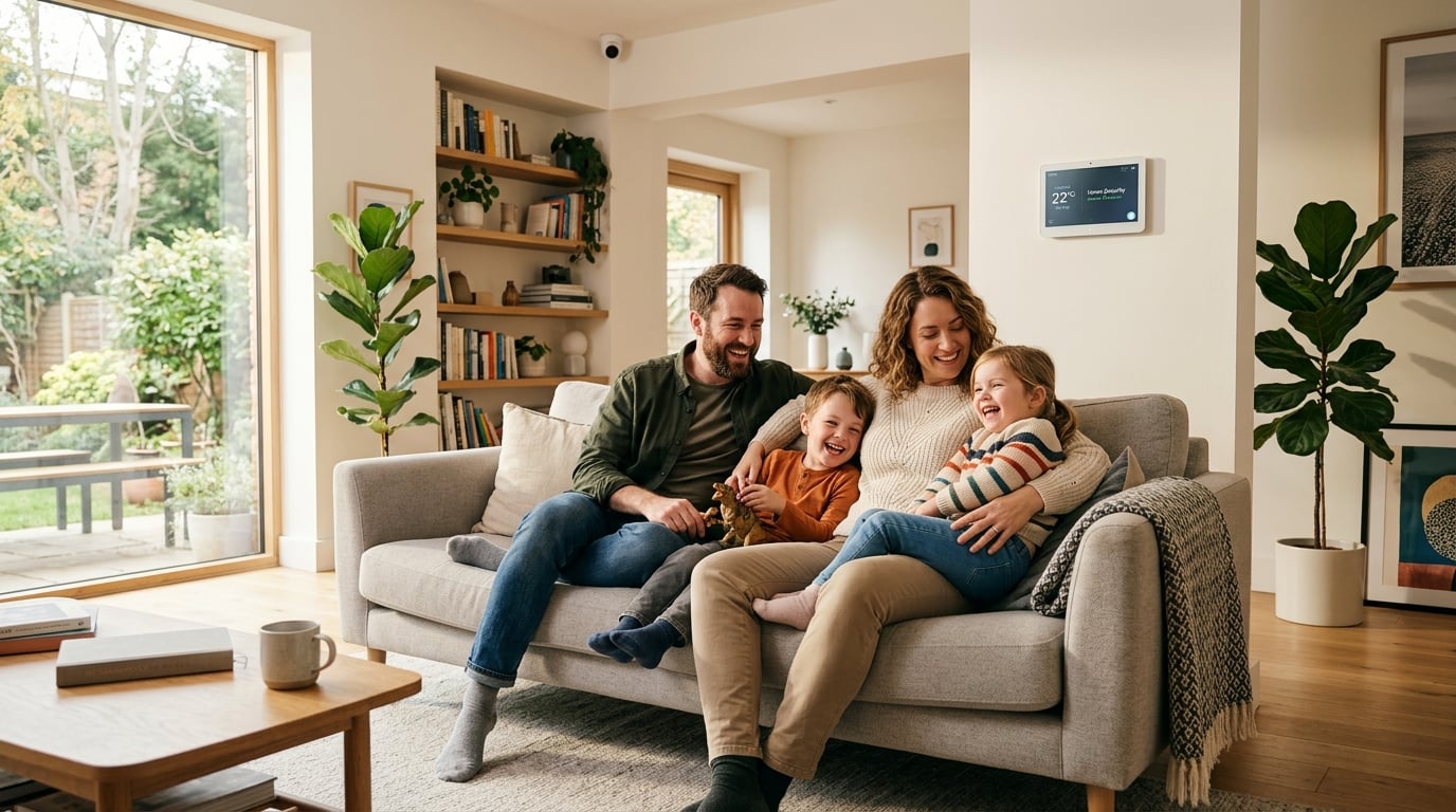 Familia protegida con sistema de seguridad Greenti