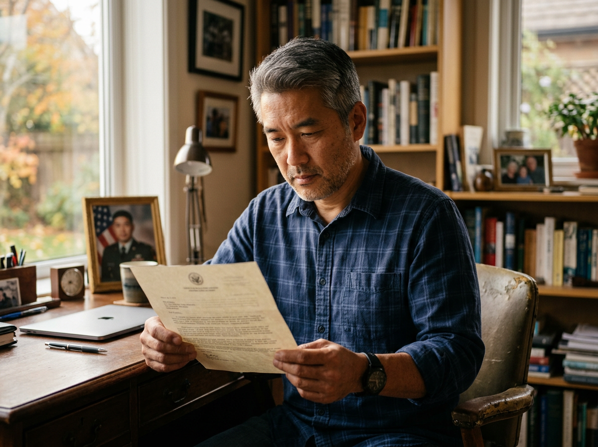 Veteran reading a VA decision letter at home