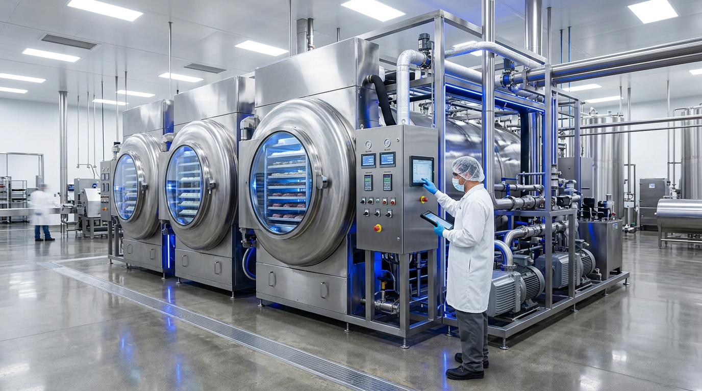 Commercial freeze drying equipment in a modern facility